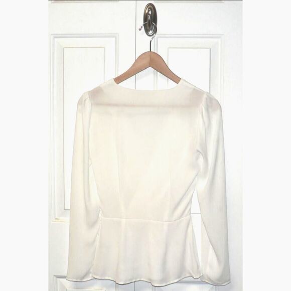 Chelsea28 Womens Long Sleeve Pleated Surplice V-Neck Wrap Top in Ivory 2XS $79 - Picture 3 of 4